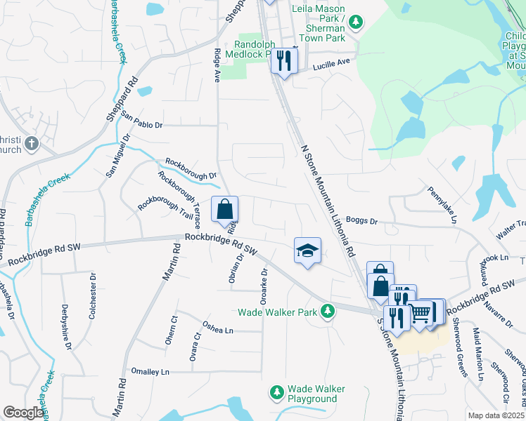 map of restaurants, bars, coffee shops, grocery stores, and more near 541 Zachary Ct in Stone Mountain