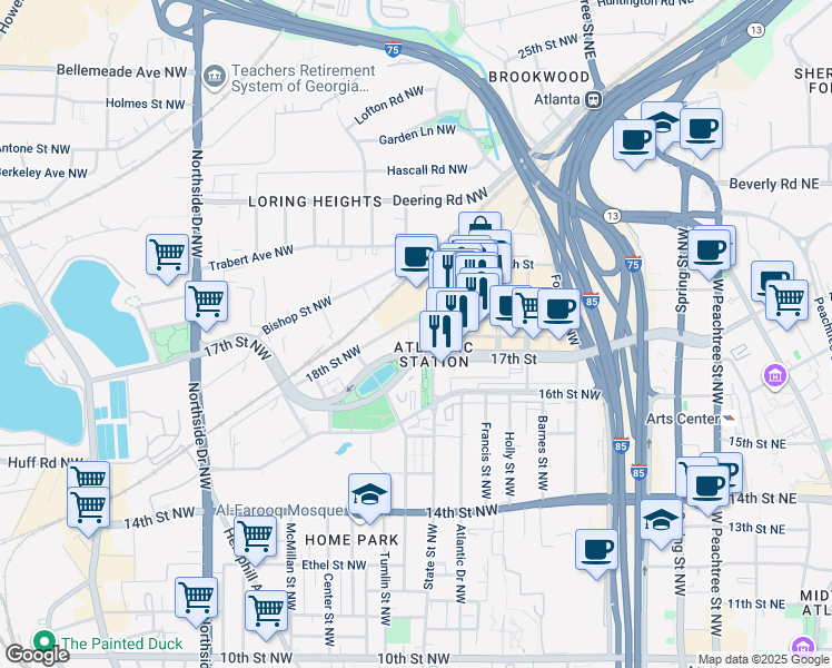 map of restaurants, bars, coffee shops, grocery stores, and more near in Atlanta