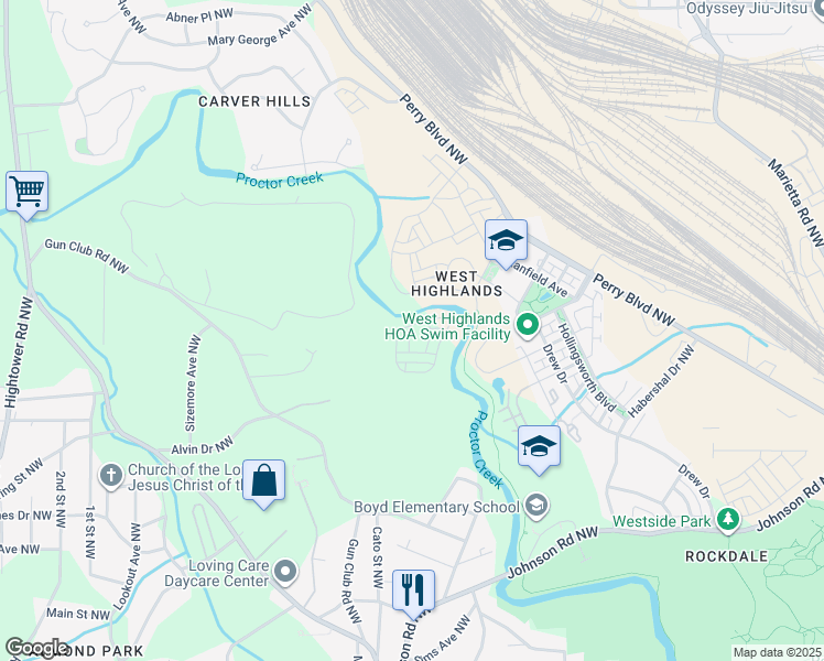 map of restaurants, bars, coffee shops, grocery stores, and more near 1791 Willow Way in Atlanta