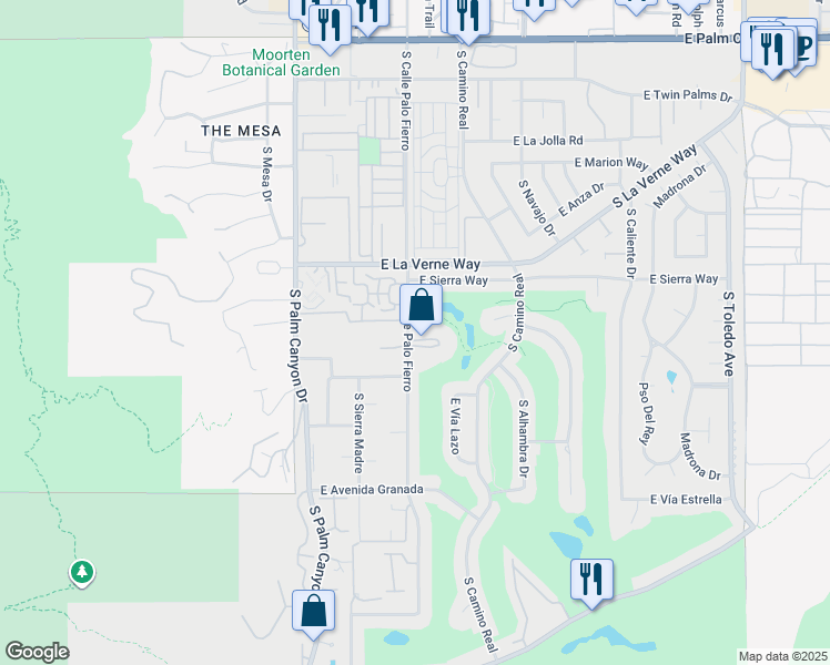 map of restaurants, bars, coffee shops, grocery stores, and more near 2210 South Calle Palo Fierro in Palm Springs