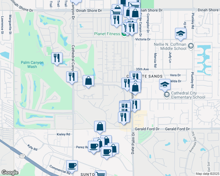map of restaurants, bars, coffee shops, grocery stores, and more near 35310 Calle Sonseca in Cathedral City