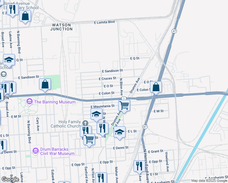 map of restaurants, bars, coffee shops, grocery stores, and more near 1411 East Colon Street in Los Angeles