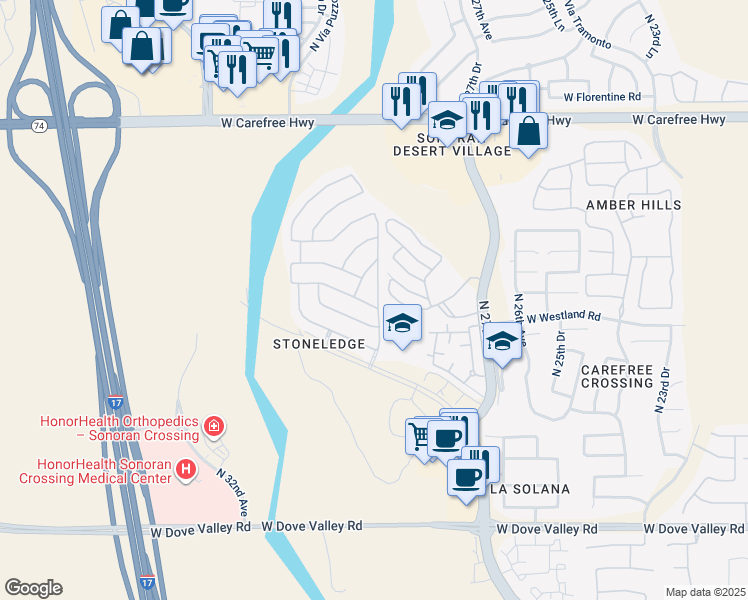 map of restaurants, bars, coffee shops, grocery stores, and more near 2922 West Thorn Tree Drive in Phoenix