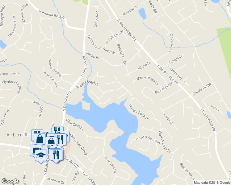 map of restaurants, bars, coffee shops, grocery stores, and more near 7249 Waters Edge Drive in Stone Mountain