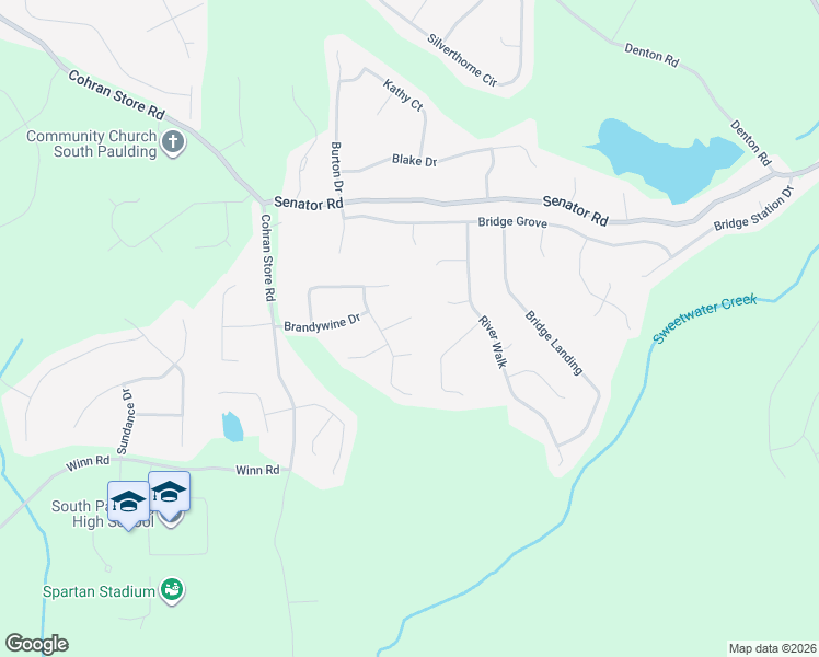 map of restaurants, bars, coffee shops, grocery stores, and more near 68 Black Berry Drive in Douglasville