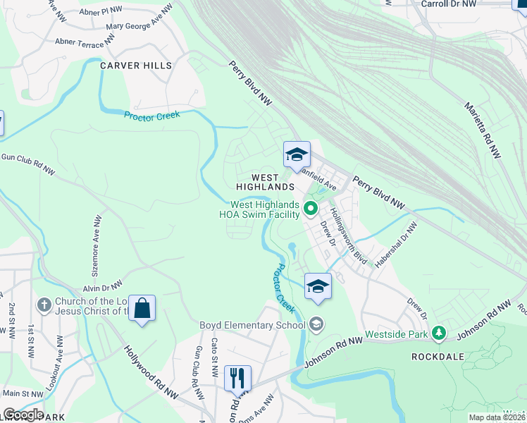 map of restaurants, bars, coffee shops, grocery stores, and more near 1738 Sanford Drive in Atlanta