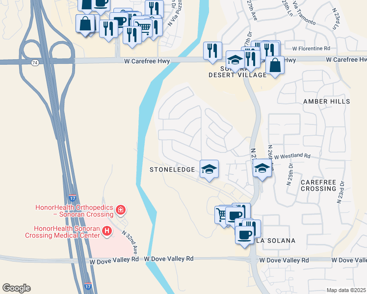 map of restaurants, bars, coffee shops, grocery stores, and more near 2951 West Thorn Tree Drive in Phoenix