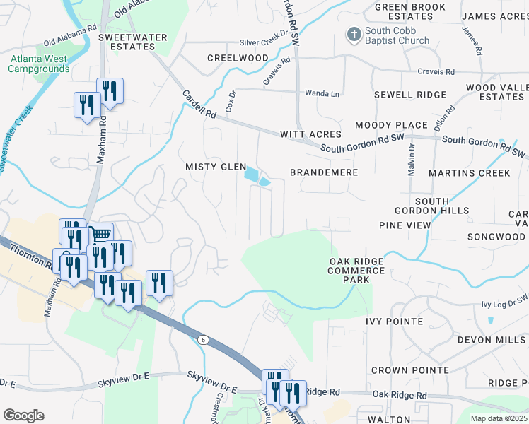 map of restaurants, bars, coffee shops, grocery stores, and more near 1915 Cardell Rd in Austell