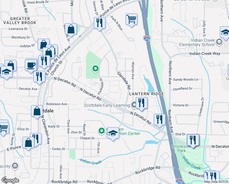 map of restaurants, bars, coffee shops, grocery stores, and more near 3301-3399 Tobie Circle in Scottdale