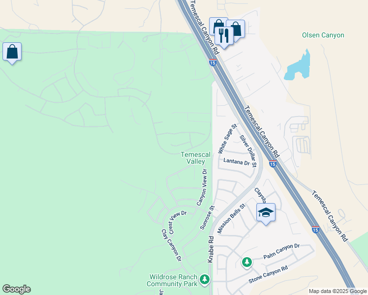 map of restaurants, bars, coffee shops, grocery stores, and more near 8851 Soothing Court in Corona