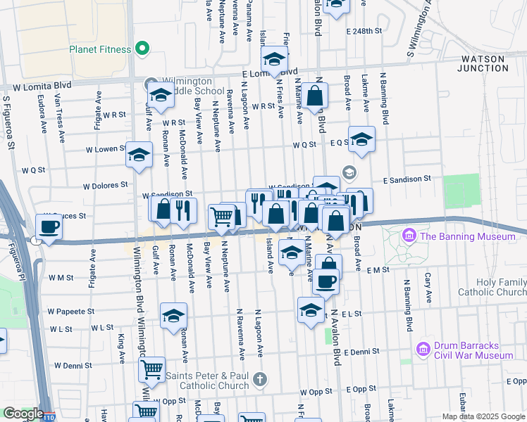 map of restaurants, bars, coffee shops, grocery stores, and more near 1432 North Lagoon Avenue in Los Angeles