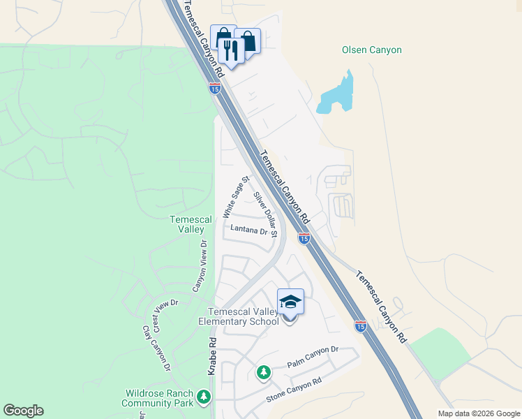 map of restaurants, bars, coffee shops, grocery stores, and more near 22509 Silver Dollar Street in Corona