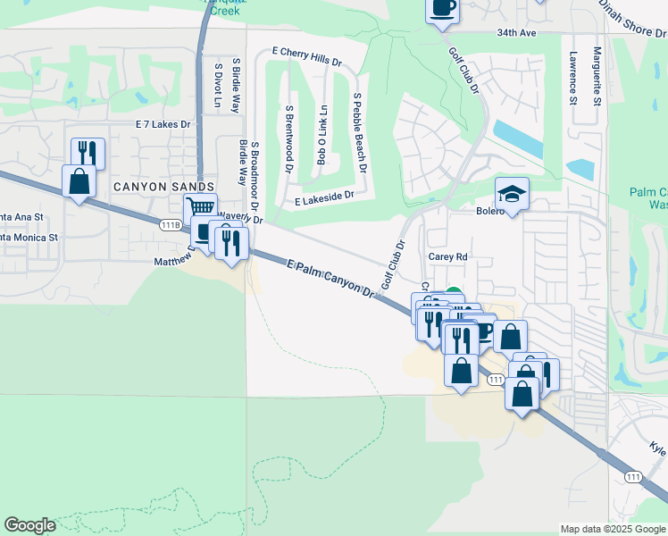map of restaurants, bars, coffee shops, grocery stores, and more near 5301 East Waverly Drive in Palm Springs