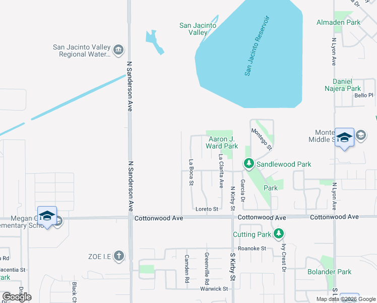 map of restaurants, bars, coffee shops, grocery stores, and more near 408 La Boca Street in San Jacinto