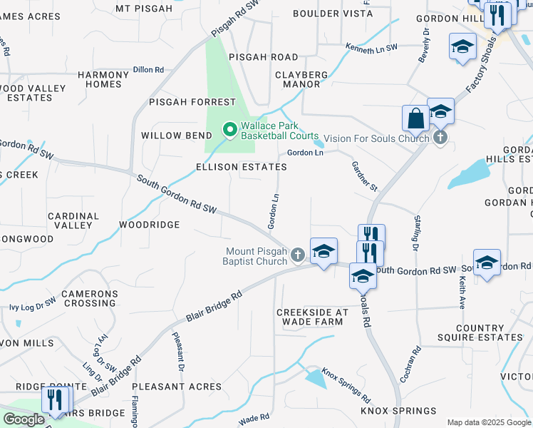 map of restaurants, bars, coffee shops, grocery stores, and more near 960 Gordon Lane in Austell