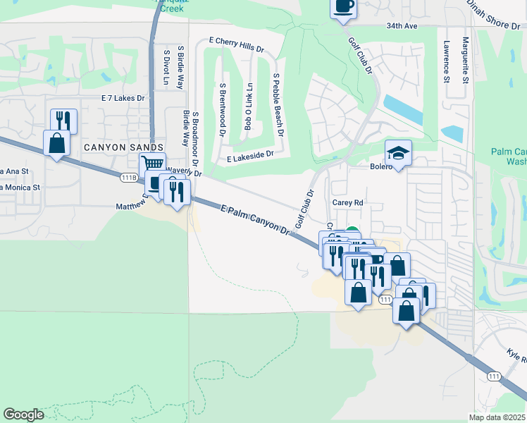 map of restaurants, bars, coffee shops, grocery stores, and more near 5301 East Waverly Drive in Palm Springs