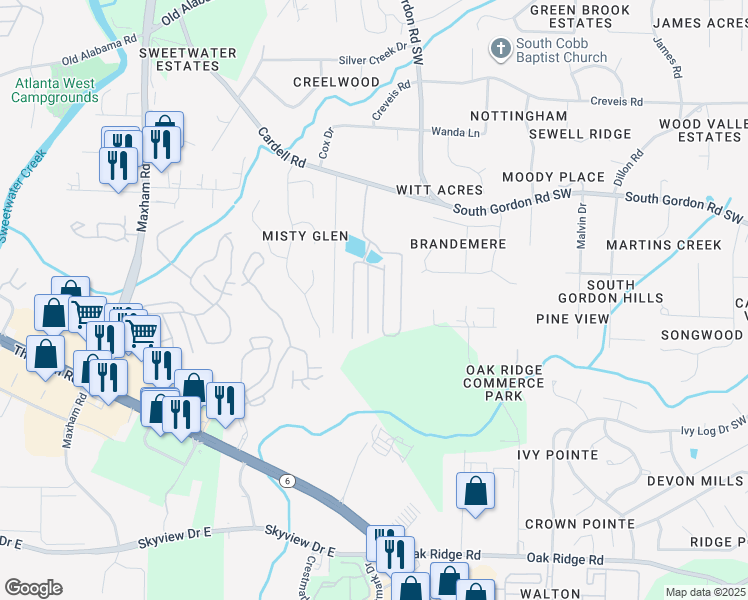 map of restaurants, bars, coffee shops, grocery stores, and more near 1915 Cardell Rd in Austell