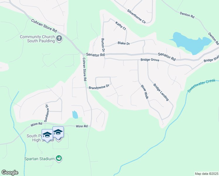 map of restaurants, bars, coffee shops, grocery stores, and more near 184 Brandywine Drive in Douglasville