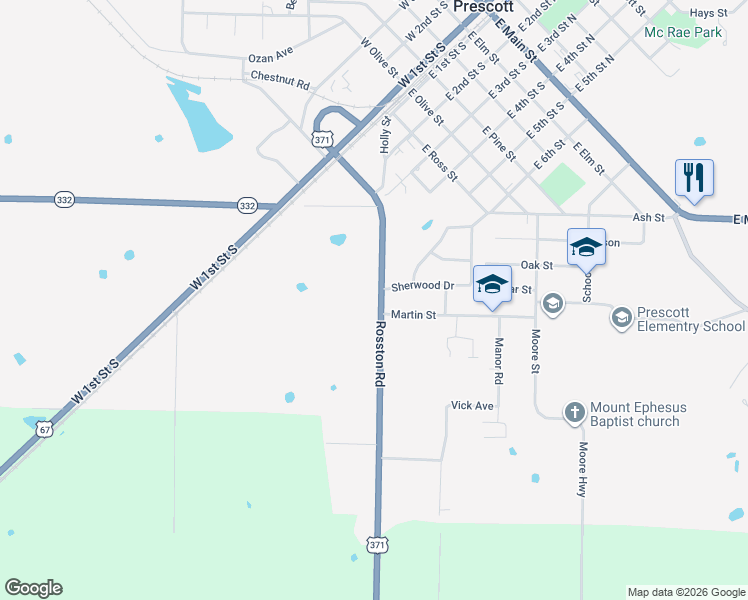 map of restaurants, bars, coffee shops, grocery stores, and more near 582 Rosston Road in Prescott