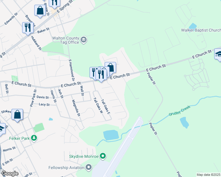 map of restaurants, bars, coffee shops, grocery stores, and more near 1103 Gliding Lane in Monroe