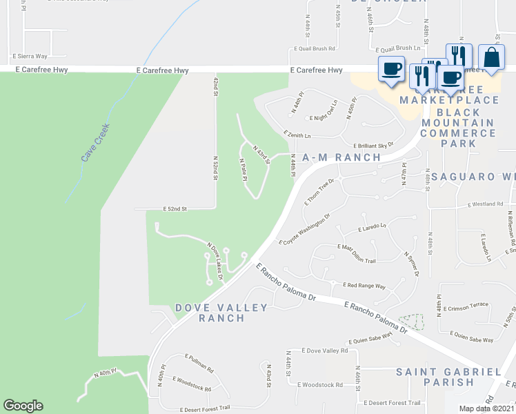 map of restaurants, bars, coffee shops, grocery stores, and more near 33801 N 43rd St in Cave Creek
