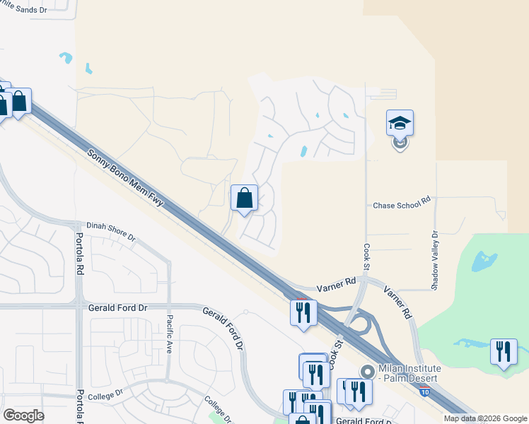 map of restaurants, bars, coffee shops, grocery stores, and more near 35391 South Border in Thousand Palms