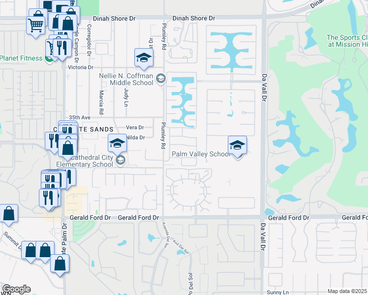 map of restaurants, bars, coffee shops, grocery stores, and more near 7 Lake Mendocino Drive in Rancho Mirage