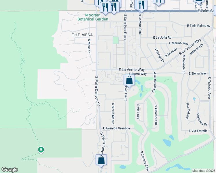 map of restaurants, bars, coffee shops, grocery stores, and more near 2190 South Palm Canyon Drive in Palm Springs