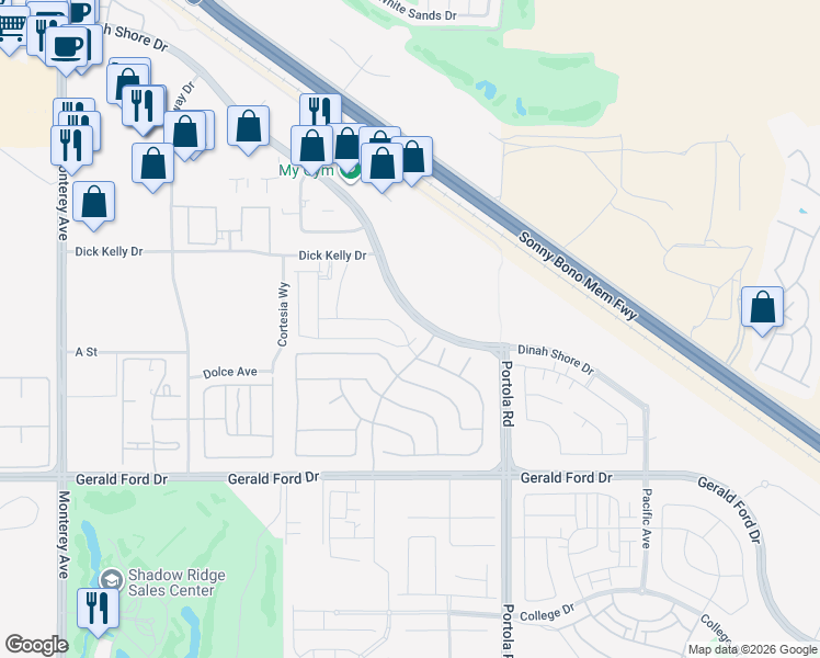 map of restaurants, bars, coffee shops, grocery stores, and more near 35730 Raphael Drive in Palm Desert