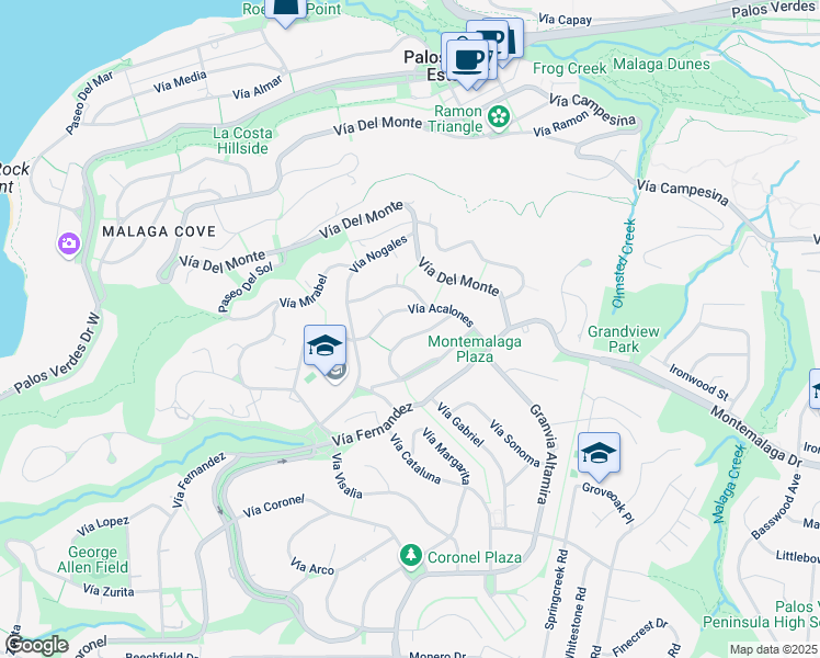 map of restaurants, bars, coffee shops, grocery stores, and more near 2237 Vía La Brea in Palos Verdes Estates