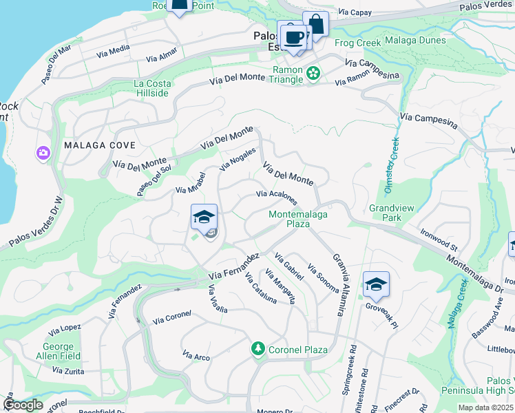 map of restaurants, bars, coffee shops, grocery stores, and more near 2237 Vía La Brea in Palos Verdes Estates