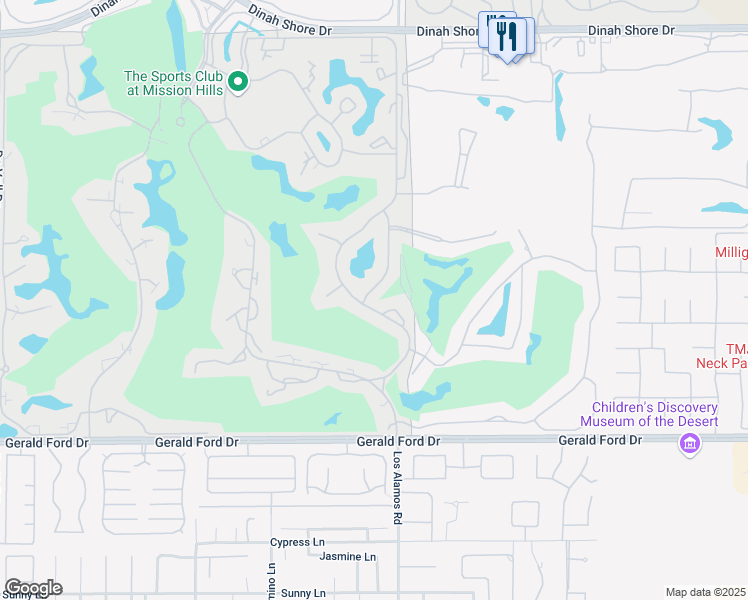 map of restaurants, bars, coffee shops, grocery stores, and more near 10101 Lakeview Drive in Rancho Mirage