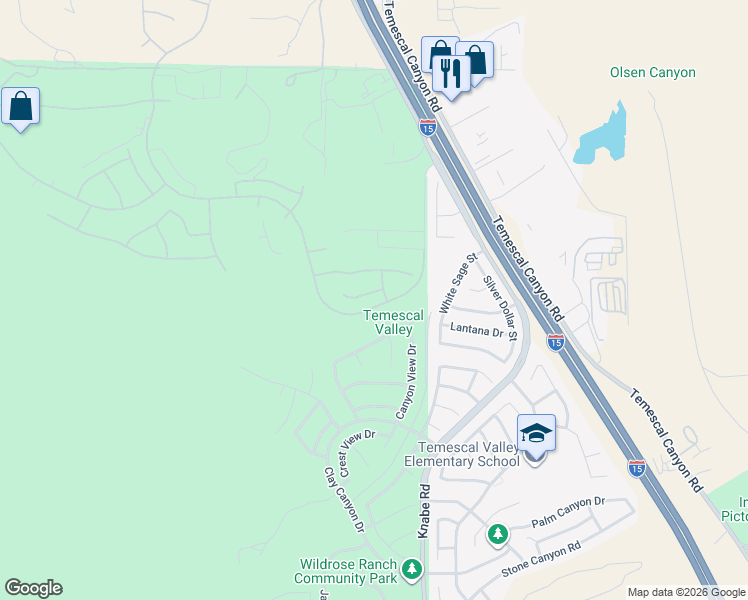 map of restaurants, bars, coffee shops, grocery stores, and more near 8863 Soothing Court in Corona
