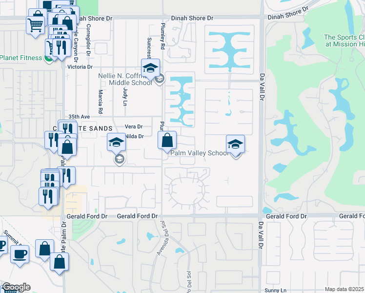 map of restaurants, bars, coffee shops, grocery stores, and more near 7 Lake Mendocino Drive in Rancho Mirage