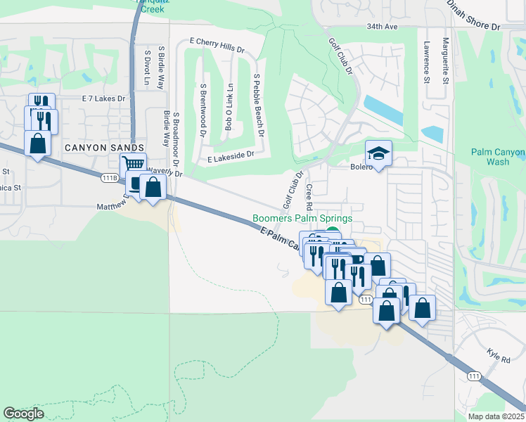map of restaurants, bars, coffee shops, grocery stores, and more near 5301 East Waverly Drive in Palm Springs