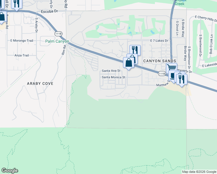 map of restaurants, bars, coffee shops, grocery stores, and more near 262 Costa Mesa Drive in Palm Springs