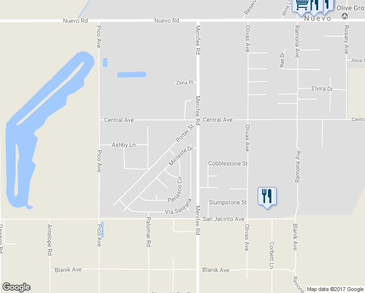 map of restaurants, bars, coffee shops, grocery stores, and more near 22605 Mirileste Drive in Nuevo
