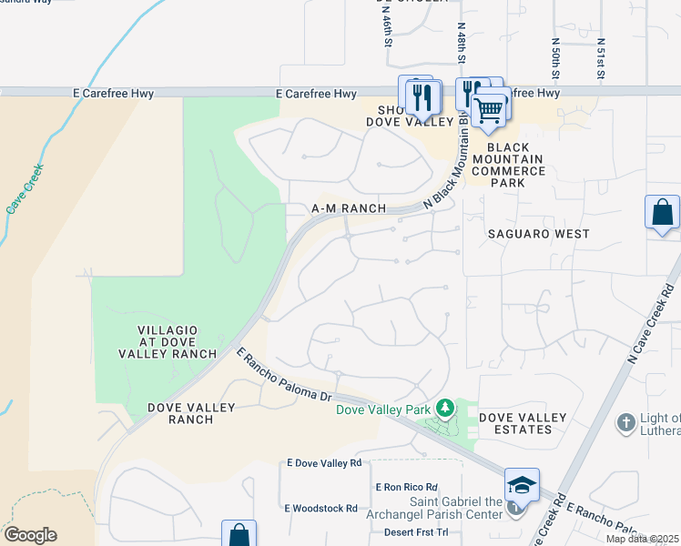 map of restaurants, bars, coffee shops, grocery stores, and more near 4542 East Coyote Wash Drive in Cave Creek
