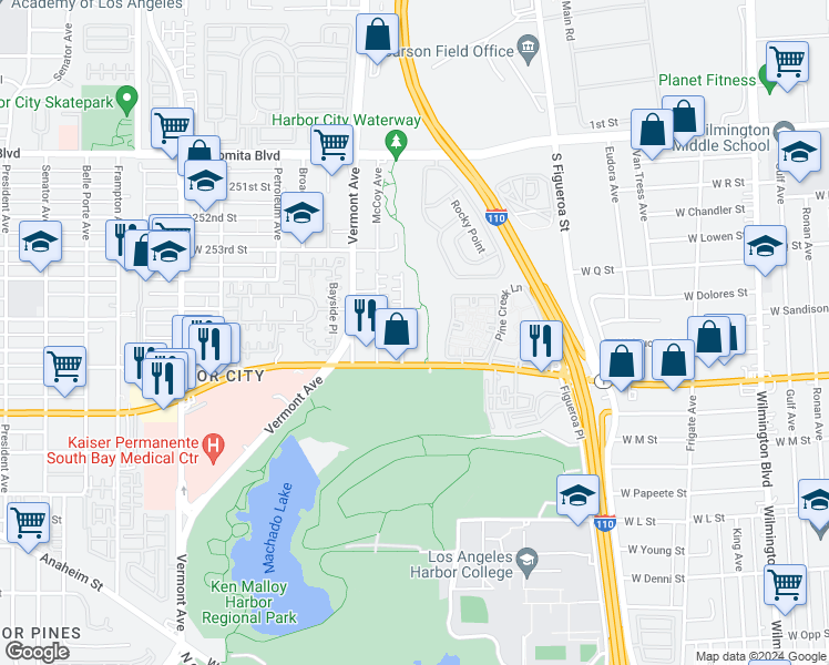 map of restaurants, bars, coffee shops, grocery stores, and more near 25524 Dodge Avenue in Los Angeles