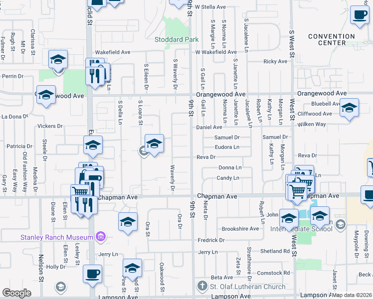 map of restaurants, bars, coffee shops, grocery stores, and more near 11462 Crissey Way in Garden Grove