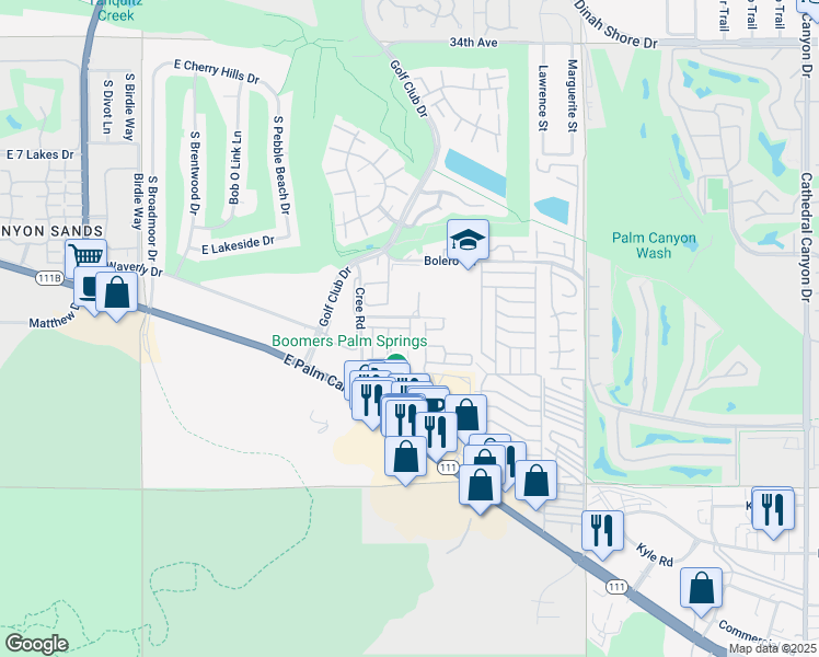 map of restaurants, bars, coffee shops, grocery stores, and more near East Side Place in Cathedral City