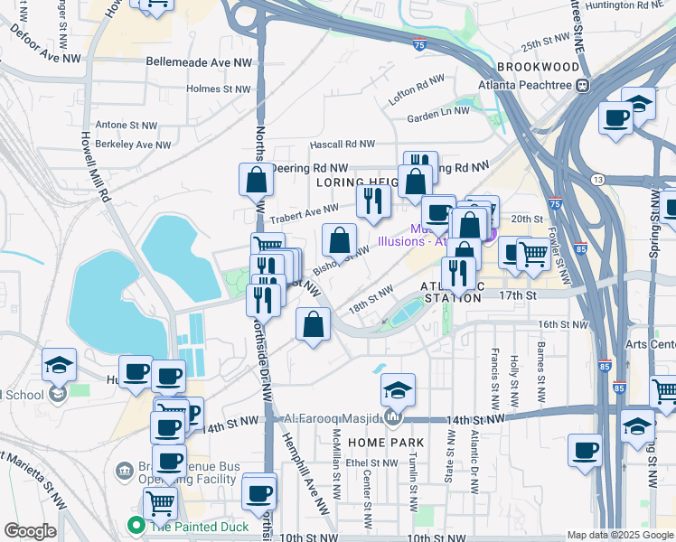 map of restaurants, bars, coffee shops, grocery stores, and more near in Atlanta
