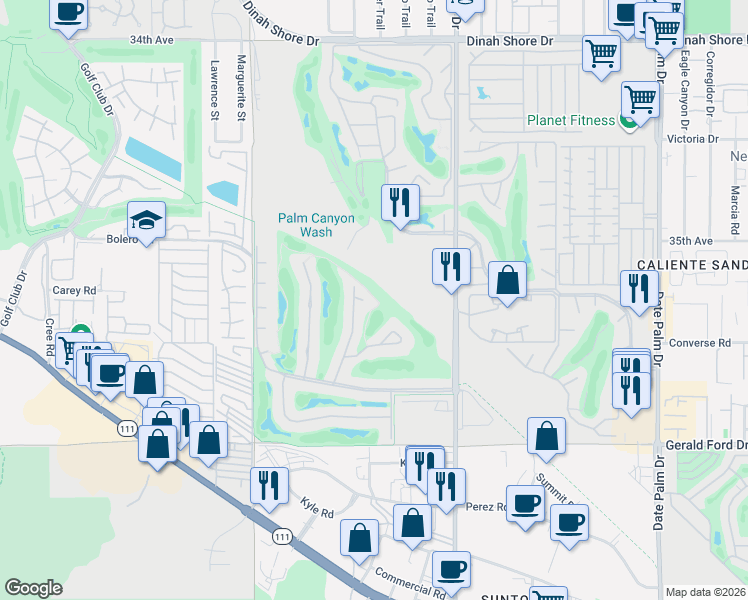 map of restaurants, bars, coffee shops, grocery stores, and more near 2880 Calle Chapala in Palm Springs