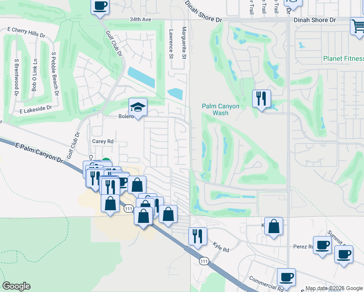 map of restaurants, bars, coffee shops, grocery stores, and more near 24 Calle Abajo in Palm Springs