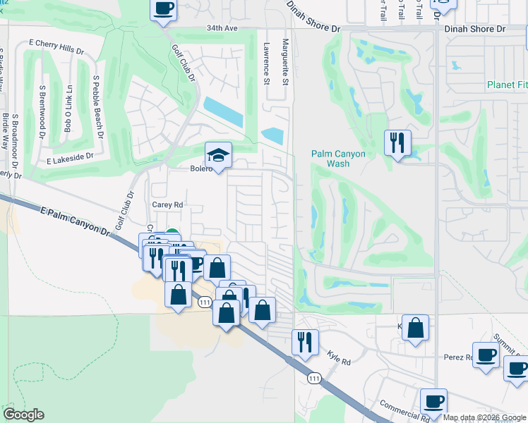 map of restaurants, bars, coffee shops, grocery stores, and more near 224 La Encina Drive in Palm Springs