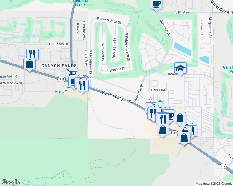 map of restaurants, bars, coffee shops, grocery stores, and more near 5301 East Waverly Drive in Palm Springs