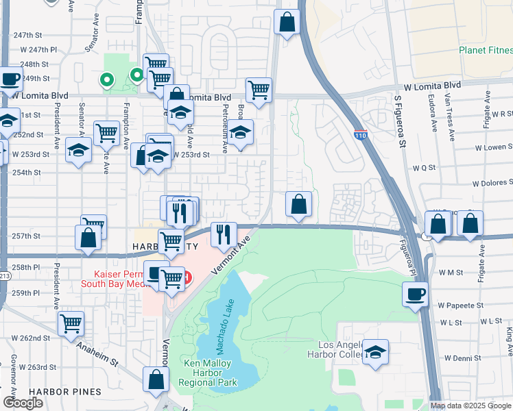 map of restaurants, bars, coffee shops, grocery stores, and more near 25526 Bayside Place in Los Angeles
