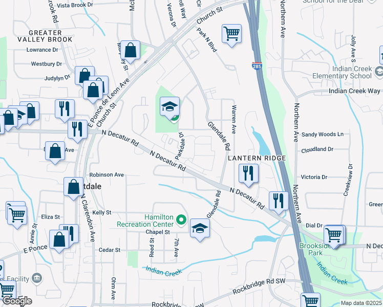 map of restaurants, bars, coffee shops, grocery stores, and more near 3451 Park Pointe Circle in Scottdale