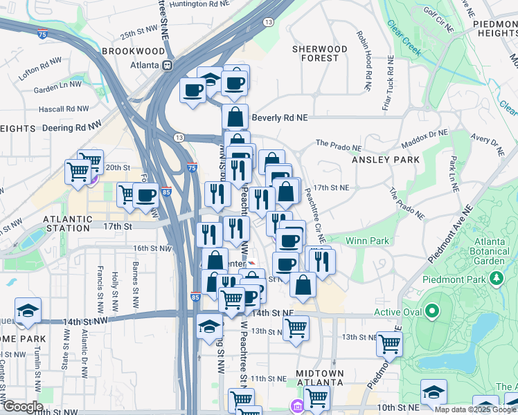 map of restaurants, bars, coffee shops, grocery stores, and more near in Atlanta