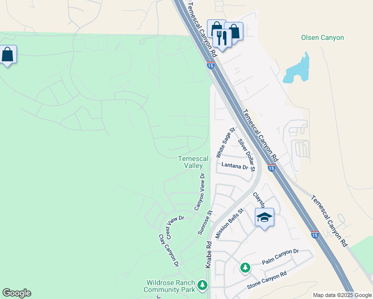 map of restaurants, bars, coffee shops, grocery stores, and more near 8875 Soothing Court in Corona